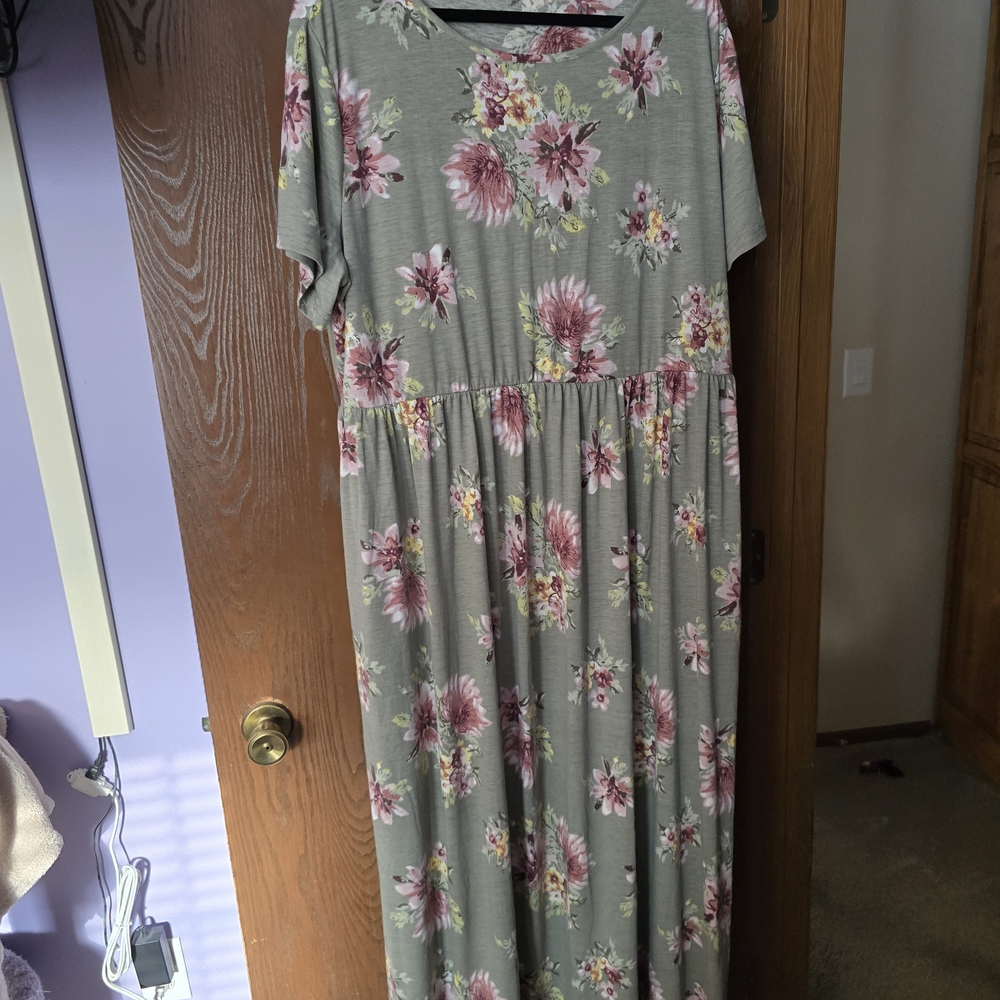 Chic Floral Maxi Dress in Sage Green and Pink